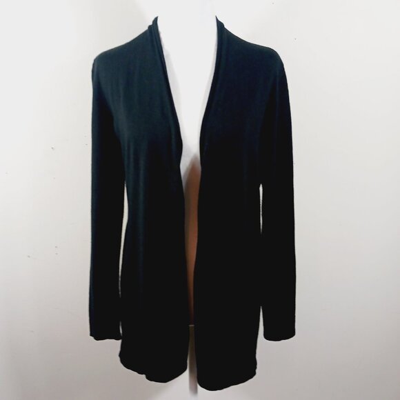 Forte Black Merino Wool & Silk Blend Button Back Open Long Sleeve Cardigan, MED - Picture 10 of 14